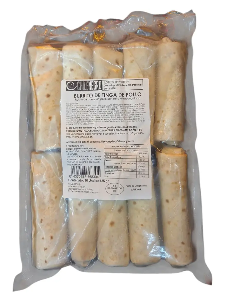 Burrito de tinga de pollo 10uds