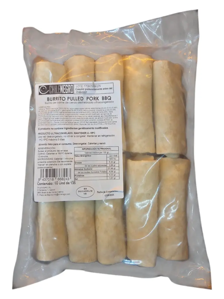 Burrito pulled pork bbq 10 uds x 135g