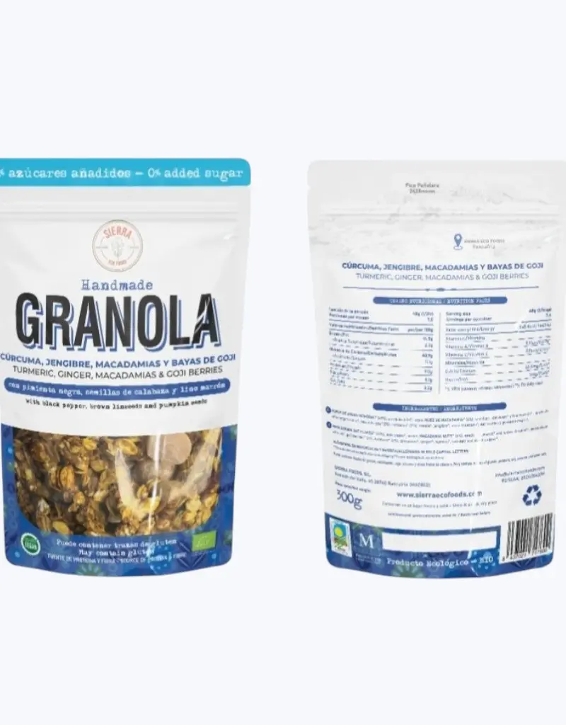 Granola curcuma-jengibre-macadamia bio
